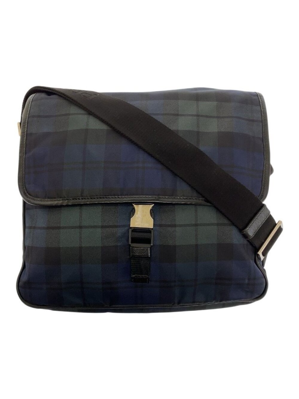 Prada Tessuto Check Pattern Green Blue Black Silver Nylon Shoulder Bag